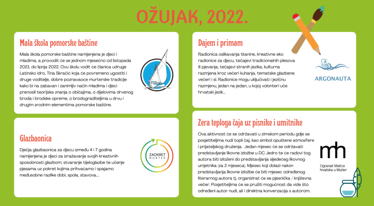 Provjerite kakve aktivnosti vas čekaju tijekom cijele godine u Društvenom centru Jedro u Murteru 