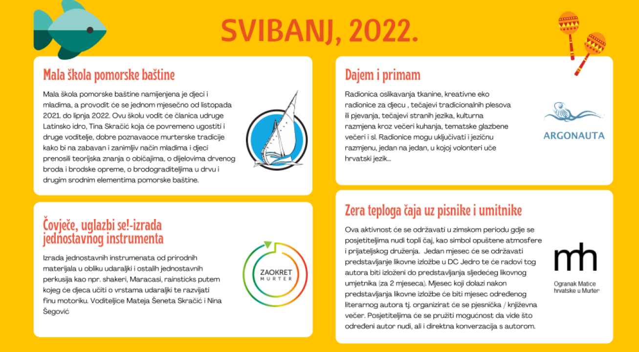 Provjerite kakve aktivnosti vas čekaju tijekom cijele godine u Društvenom centru Jedro u Murteru 