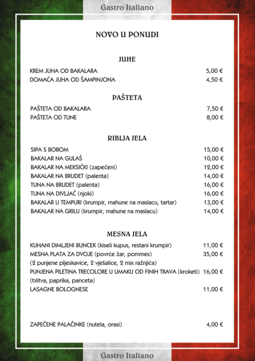 Isprobajte nova jela u restoranu Gastro Italiano! 