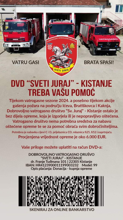 Poziv donatorima: Pomozite DVD-u Kistanje u obnovi opreme stradale u gašenju požara u Ićevu i Bratiškovcima 