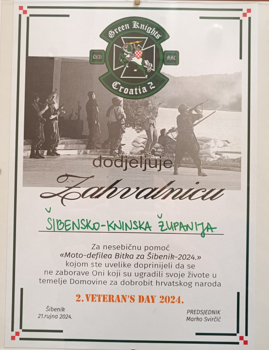 Županu Jeliću bajkeri zahvalili na podršci ovogodišnjem moto-defileu 'Bitka za Šibenik'