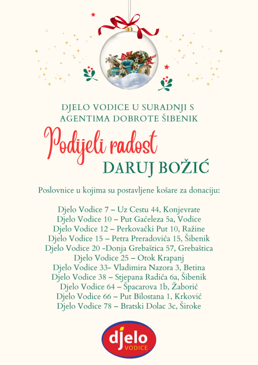Djelo Vodice pokreće božićnu humanitarnu akciju 'Podijeli radost, daruj Božić'