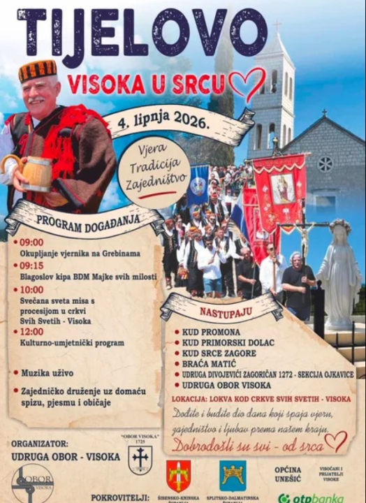 Tijelovo u Visokoj obilježit će blagoslov novog svetišta, misa i nastupi KUD-ova