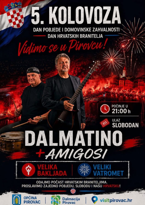 Pirovac svečano obilježio obljetnicu Oluje uz koncert Dalmatina, bakljadu i vatromet