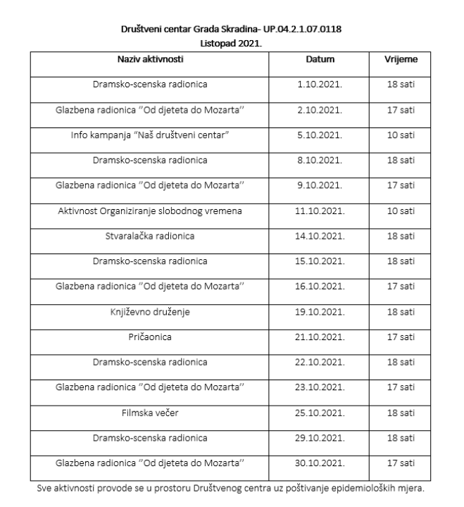 Zanimljive radionice očekuju vas i u listopadu u Društvenom centru Grada Skradina! 