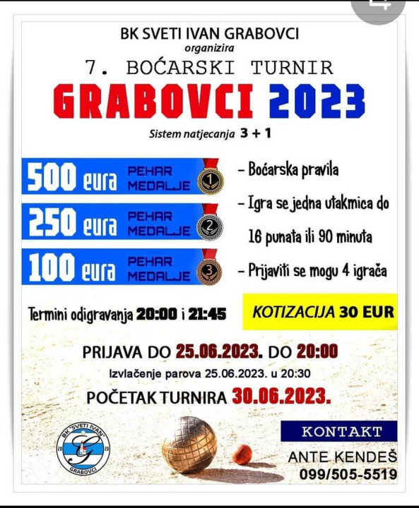 Počele prijave ekipa za boćarski turnir u Grabovcima 
