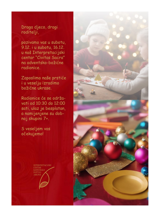 Ovog i sljedećeg vikenda božićne radionice u Interpretacijskom centru 'Civitas Sacra' 