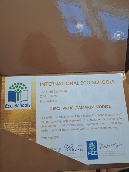 Dv Tamaris iz Vodica ostvario Zlatni status međunarodnog Eko-vrtića